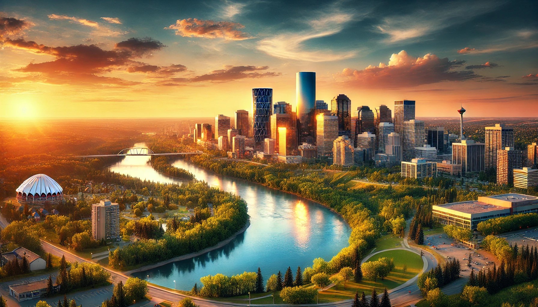 Edmonton Rehab skyline at sunset